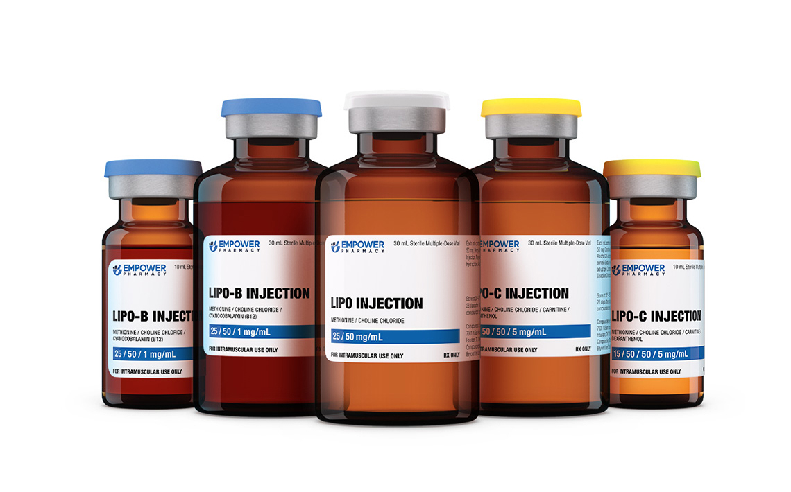 Different Lipo Injection bottles lined up