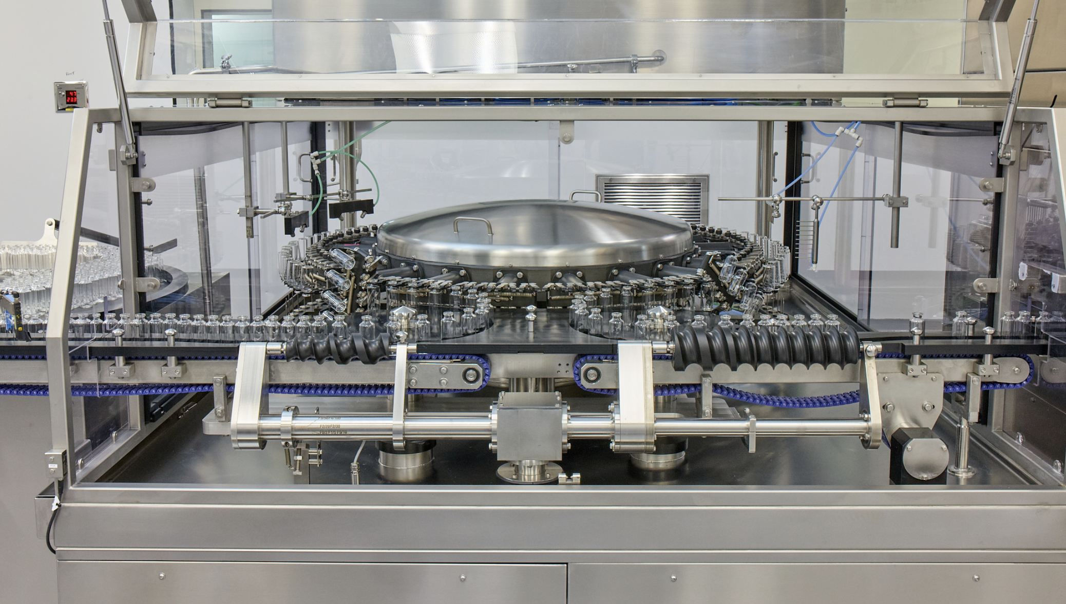 Empty vials in a machine