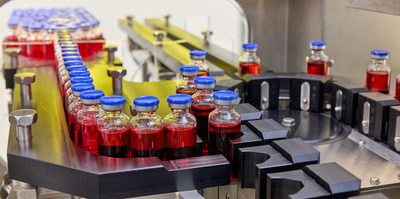 Vials of liquid in a machine