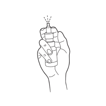 A drawn hand using a nasal spray