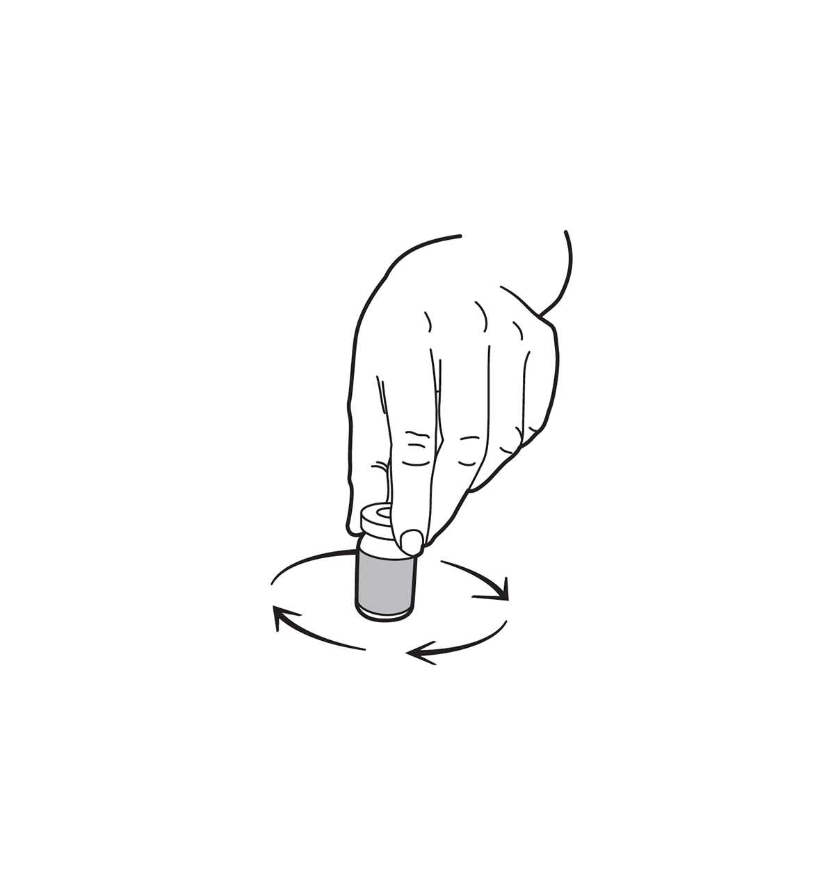 A hand swirling a vial