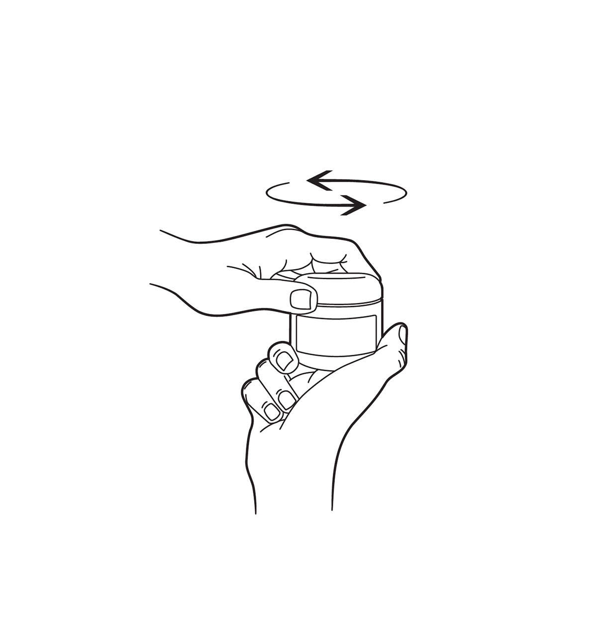 A hand opening a short container