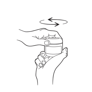 A hand opening a short container